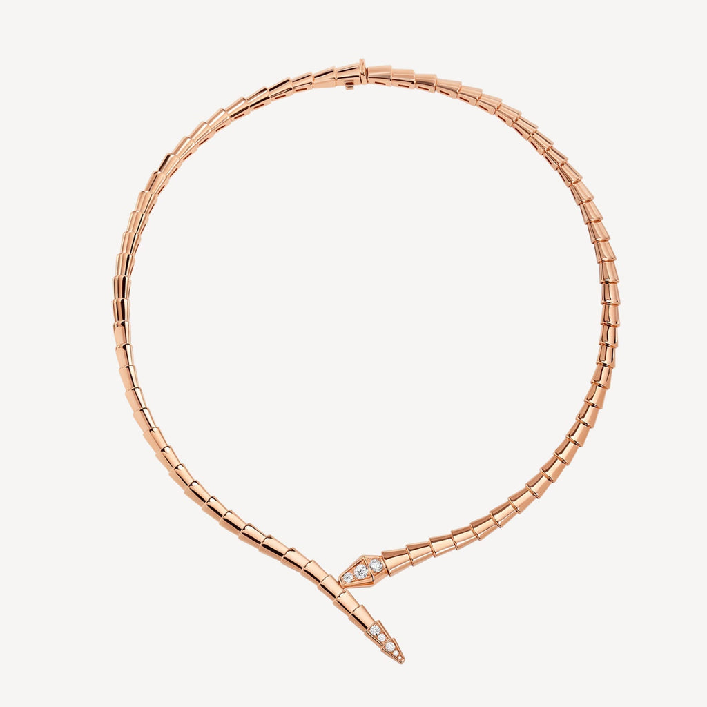 Bvlgari Serpenti Viper Demi-Pave Diamonds 18K Gold Necklace