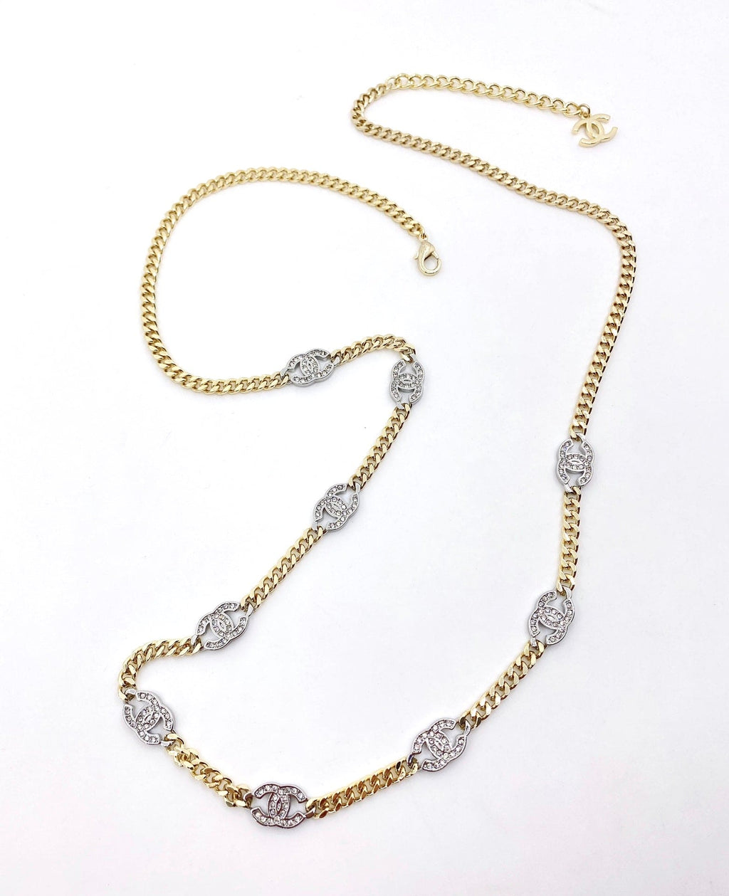 Chanel Crystal Chain Link 18K Gold Necklace