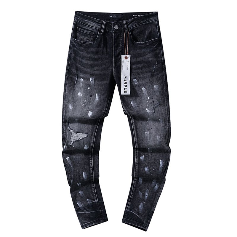 Purple Brand Black Distressed Paint-Splatter Jeans — front