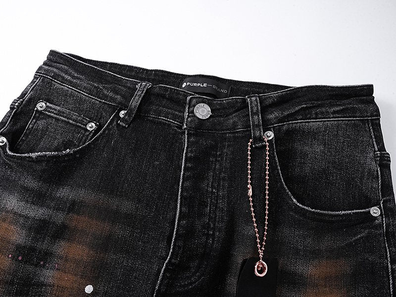 Purple Brand Distressed Paint-Splatter Jeans — detail