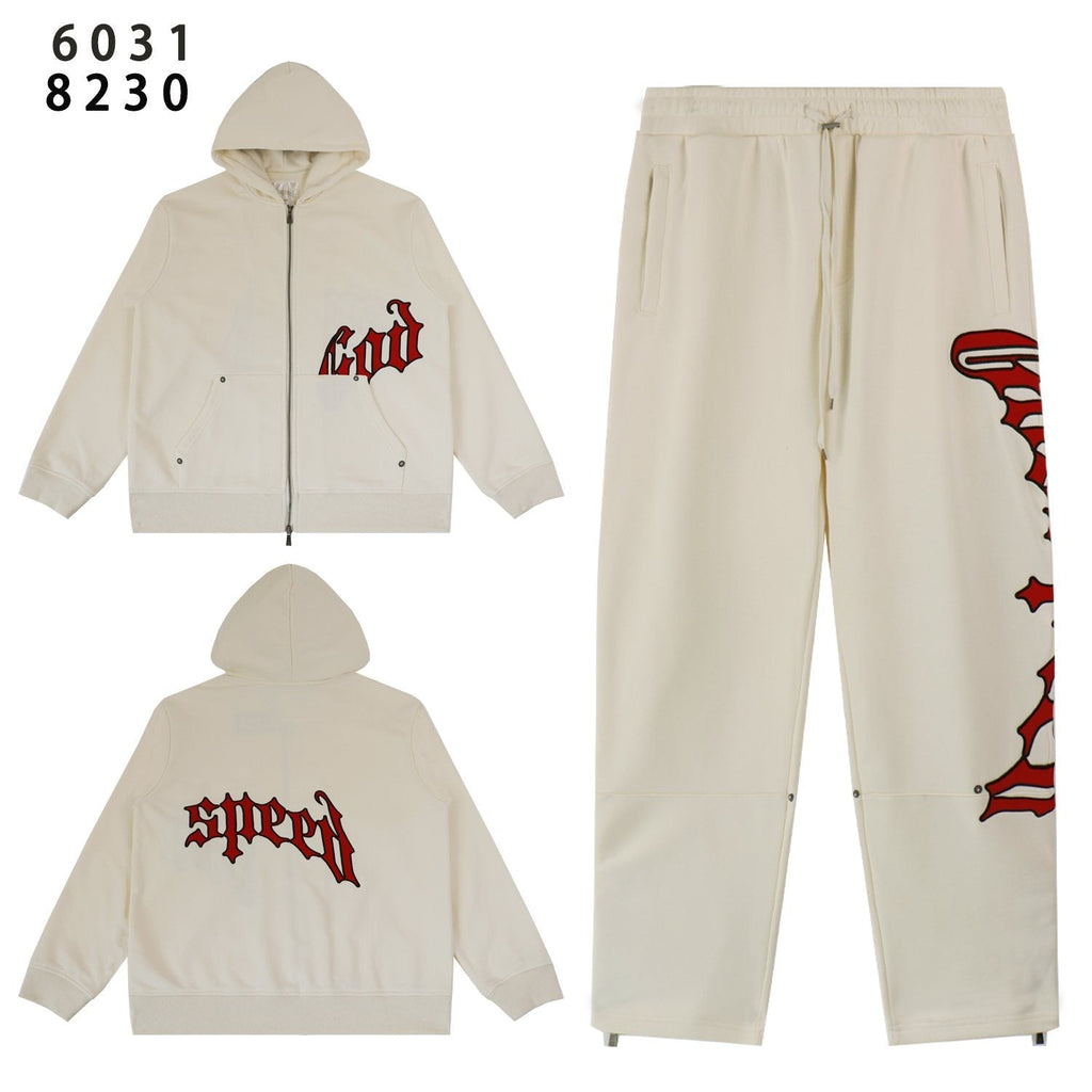 Godspeed Red Gothic Print Zip Hoodie Tracksuit Set — front