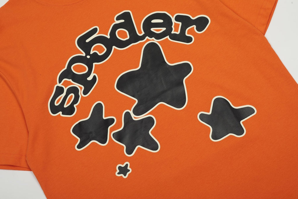Sp5der Orange Star Graphic T-Shirt — detail