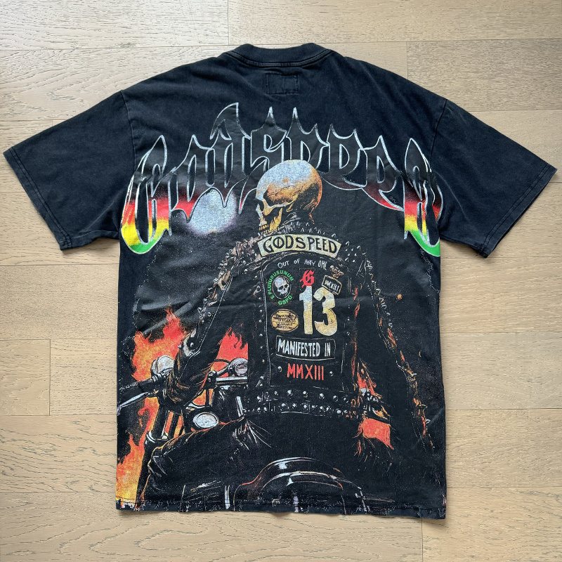 Godspeed Motorcycle Skull Graphic Short-Sleeve T-Shirt — back