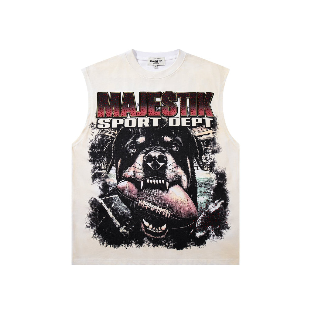 MAJESTIK Off White Graphic Sleeveless T-Shirt — front