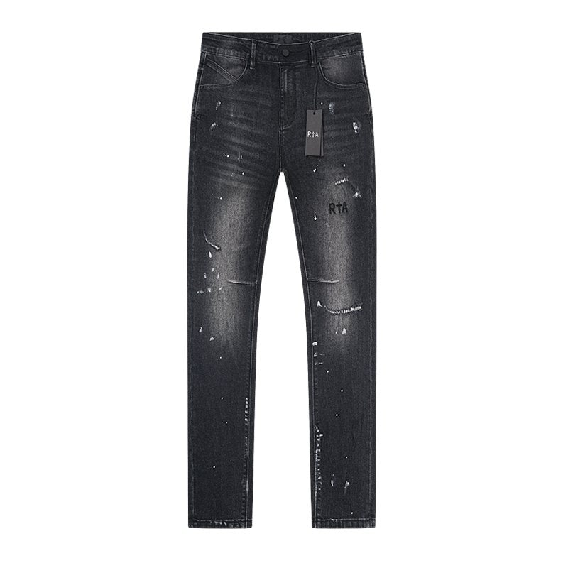 R+A Black Washed Distressed Skinny Jeans — front