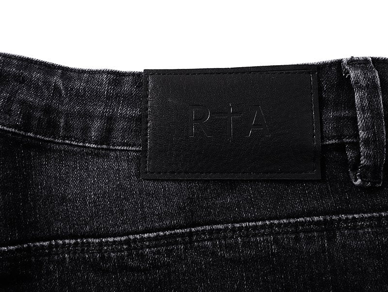R+A Washed Black Distressed Logo Detail Jeans — detail