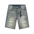 AMIRI Light Blue Distressed Denim Shorts — hero