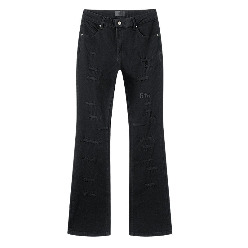 RTA Black Distressed Flared Jeans — front