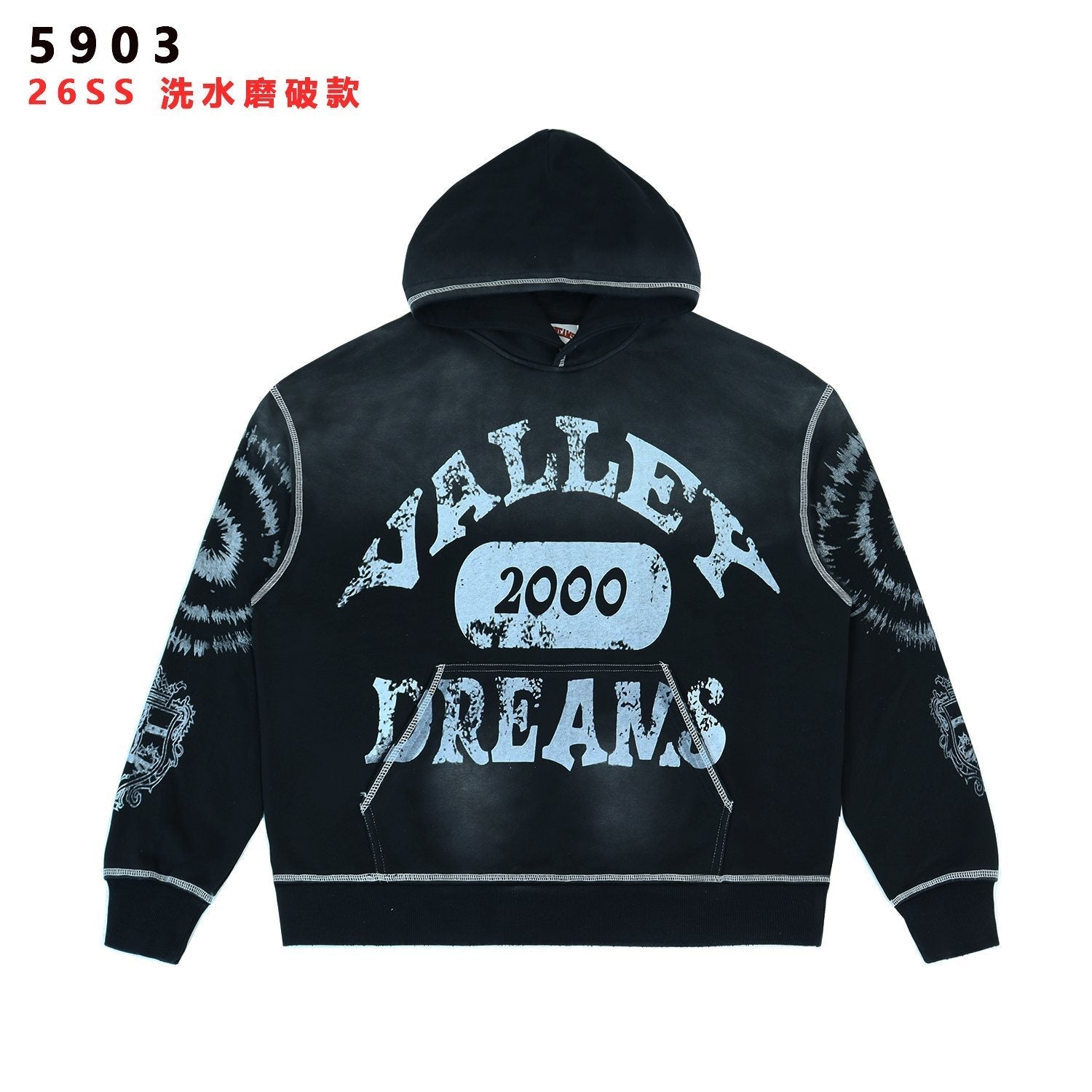 Valley Dreams 2000 Washed Black Graphic Hoodie — hero
