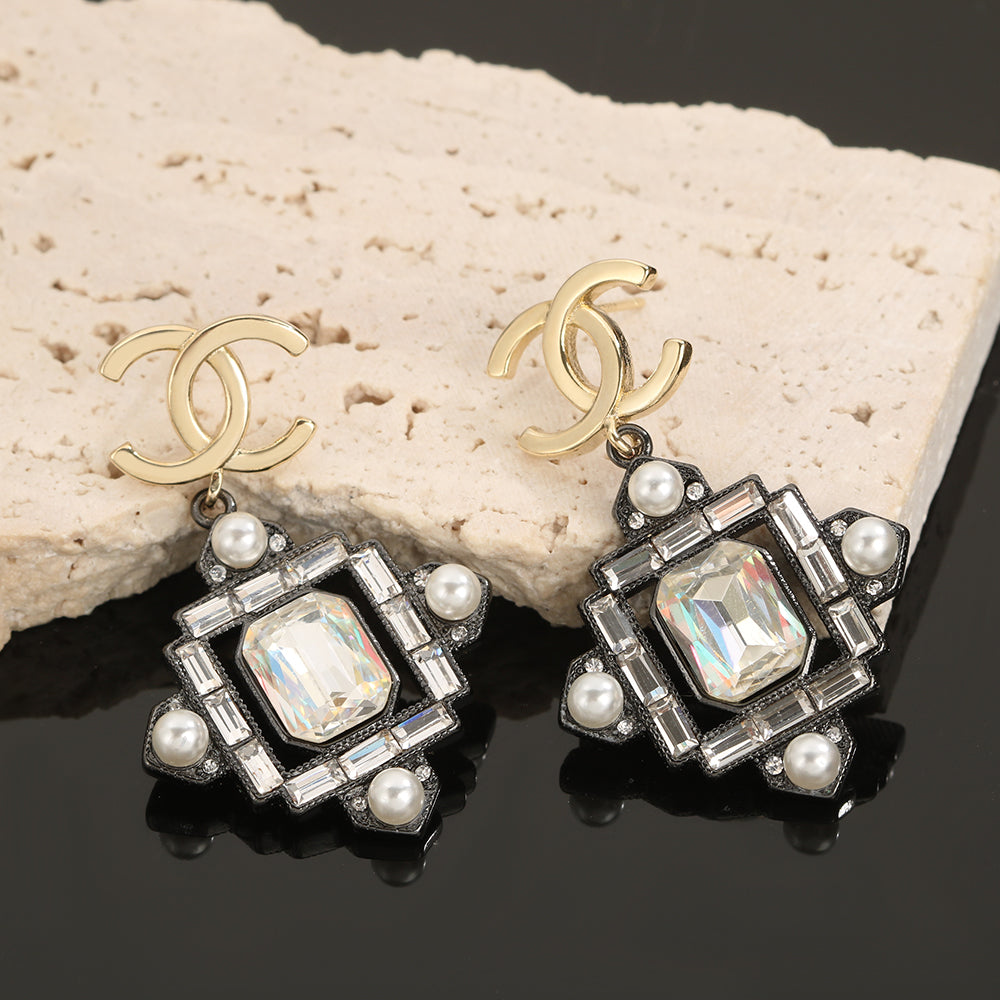 Chanel Crystal 18K Gold Earrings