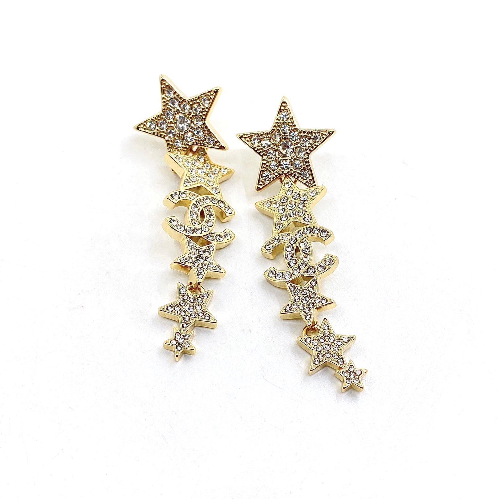 Chanel Star Diamonds Pendant 18K Gold Earrings