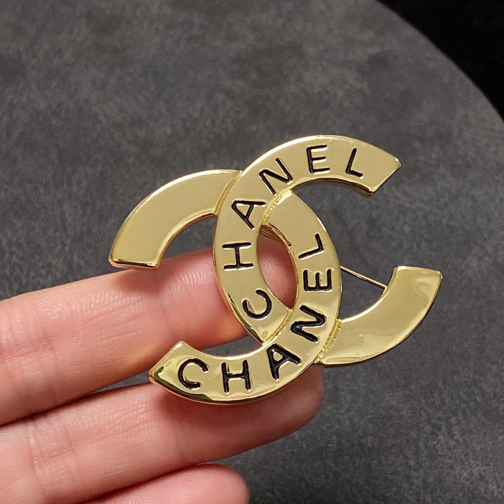 Chanel Script 18K Gold Brooch