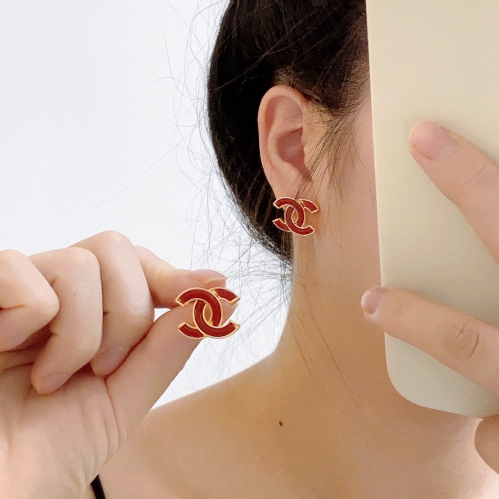 Chanel Red Resin 18K Gold Earrings