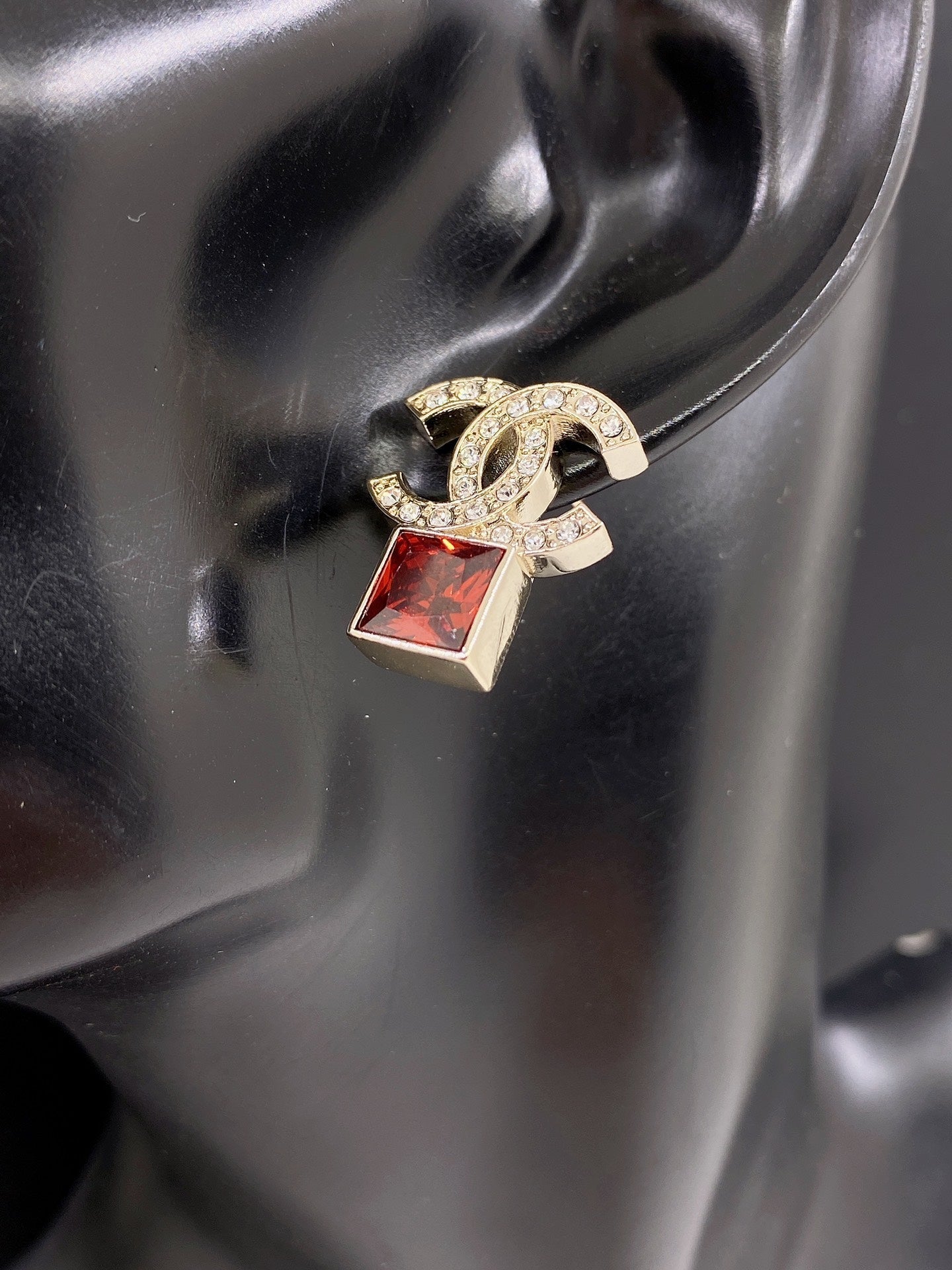 Chanel Red Crystal 18K Gold Earrings