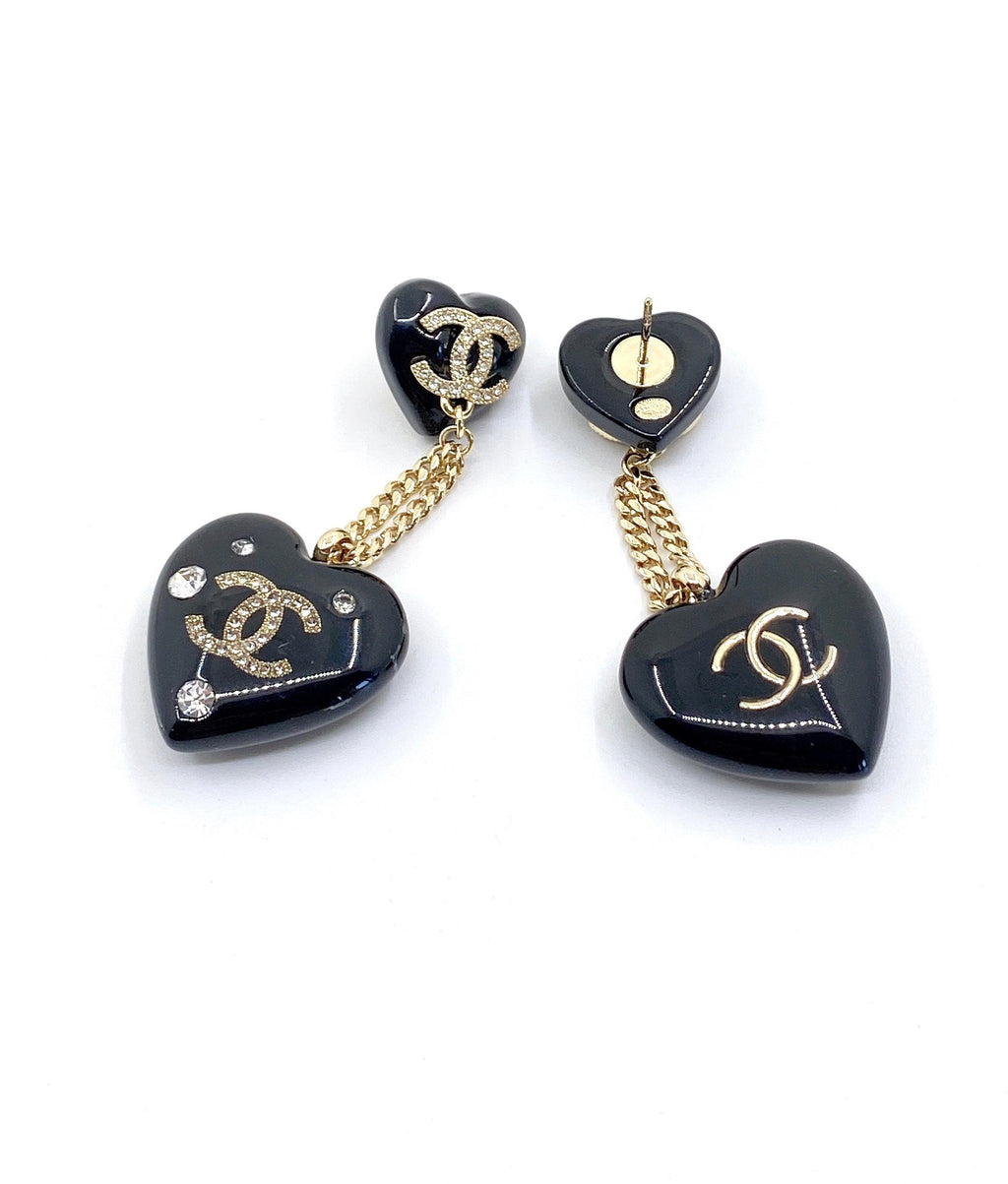 Chanel Heart Pendant 18K Gold Earrings