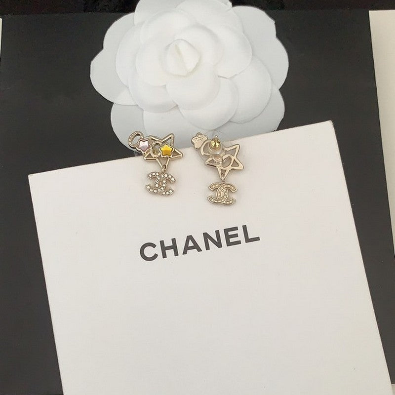 Chanel Color Crystal Star 18K Gold Earrings