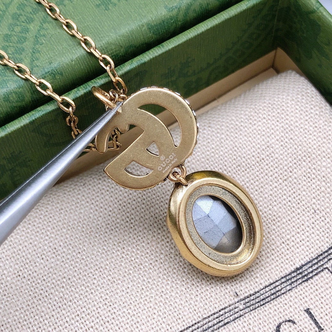 Gucci Double Crystal 18K Gold Necklace