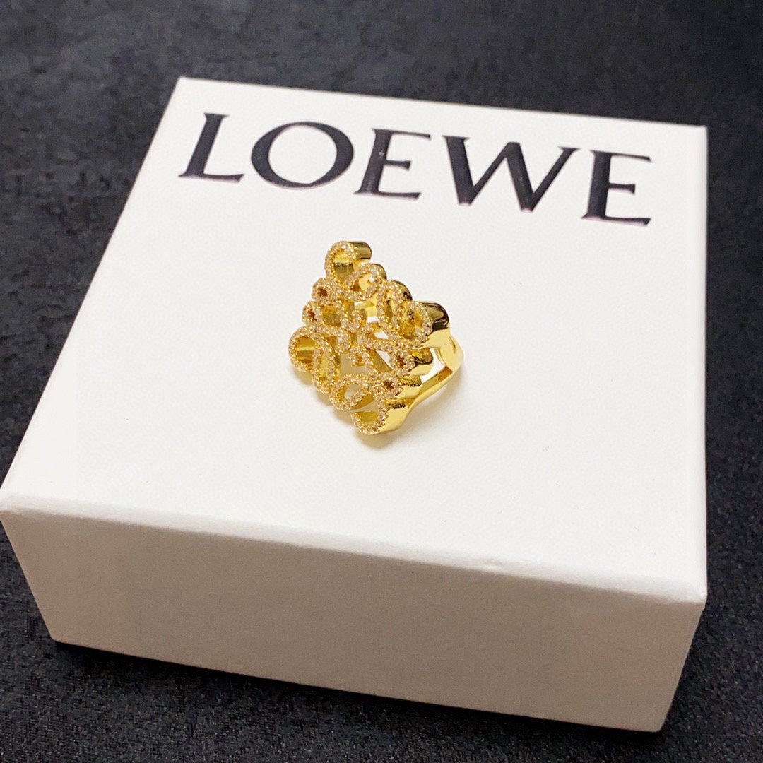 LOEWE Anagram Crystals 18K Gold Ring