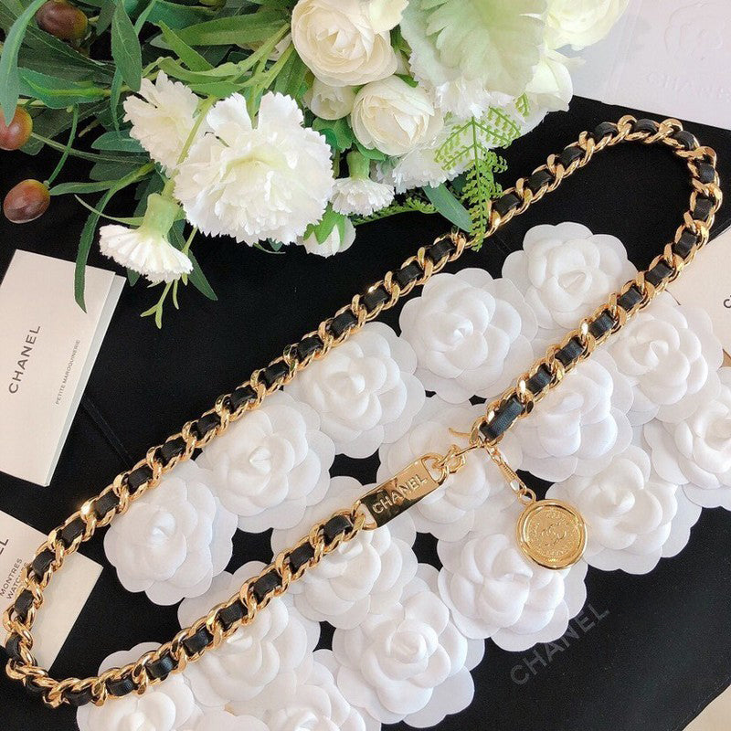 Chanel Gold Leather 18K Gold Necklace