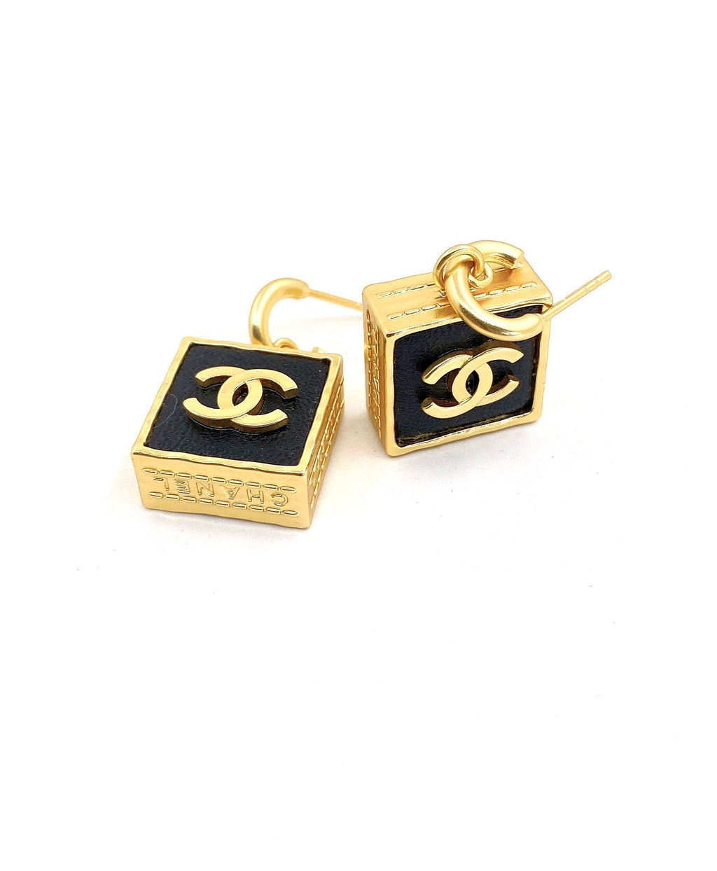 Chanel Black Bag Pendant 18K Gold Earrings