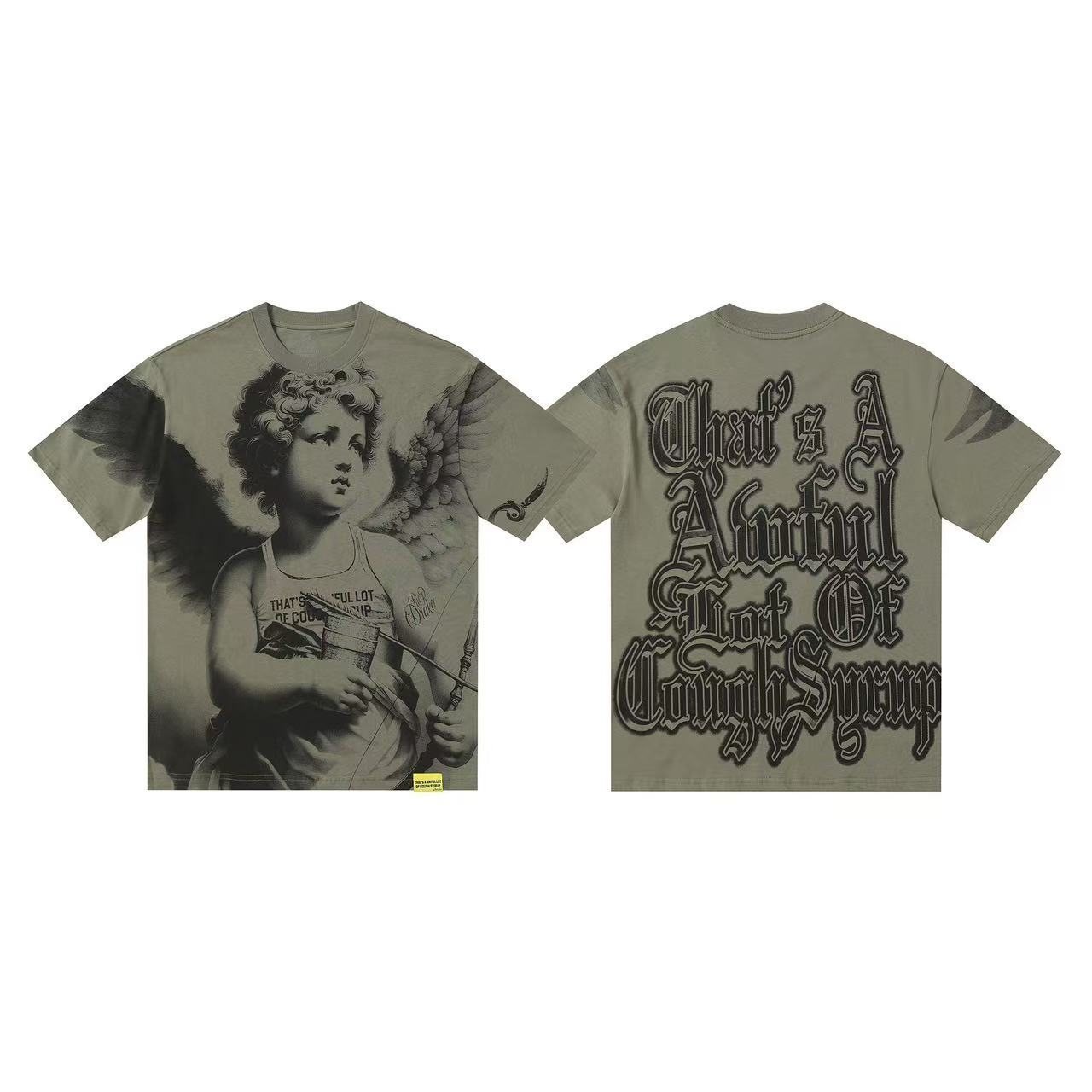 THAT'S A AWFUL LOT OF COUGH SYRUP Angel Gothic Text Graphic T-Shirt — front